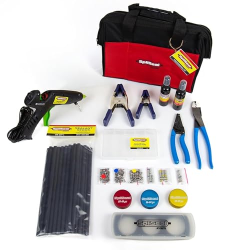 SpliSeal Professional Wiring Splice Sealing Kit, Waterproof Wire Connector System with 80W Glue Gun, Sealant Sticks, Crimper and Stripper for Automotive, Marine, Trailer, ATV/UTV Wire Repair