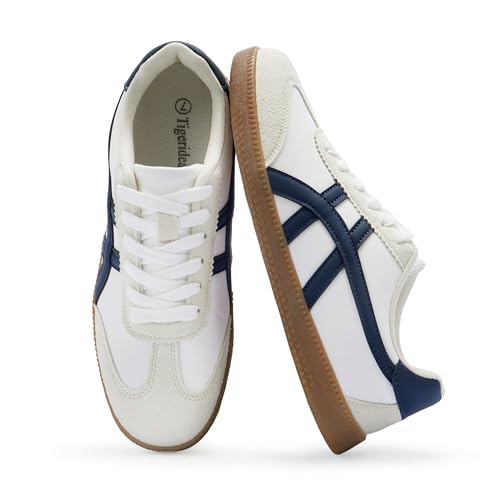 Tigeridea Casual Sneakers for Women Lace Up Tennis Shoes Non Slip Women's Fashion Sneakers, Trendy and Comfortable 6.5 White Pu