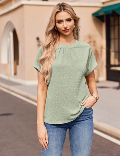 Work Blouses for Women Dressy Casual Swiss Dots Short Sleeve Tops Chiffon Business Casual Summer Tops4