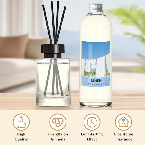 Image of STRN Linen Reed Diffuser Refill 500ml with 6 Natural Reed Sticks, Smooth Aromatherapy for Home, Cozy Comfort Fragrance for Bedroom, Closet, Bathroom