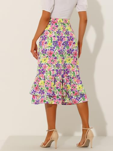 Image of Allegra K Women's Printed Skirt 2025 Weekend Trendy Summer Chiffon Ruffle Tiered Flowy Midi Skirts