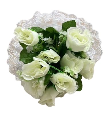 Addio al Nubilato Bouquet di Fiori Finti, Mazzo di Rose Bianche per la Sposa - Gadget Addio al Nubilato
