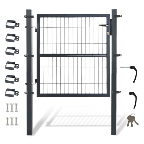Sonnewelt Gartentür Anthrazit Gartentor Hoftor Zauntür Tor Inkl. Schloss 120 x 100 cm Zauntor Garten Gartenpforte Gitterzaun