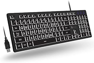 X9 Performance Large Key Keyboard Backlit - Easy to See and Type - Large Print Keyboard for Elderly or Visually Impaired - USB Wired Keyboard, 7 Color Backlit, Oversize Letters - Easy View Keyboard