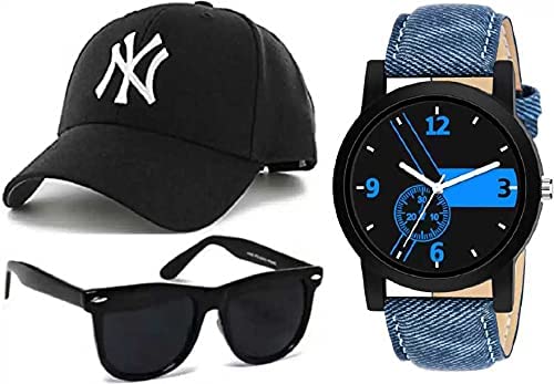 Sba Prime 3 Combo Watch with Rubber Band and Cap & Sunglasses for Men & Boys - sba-120