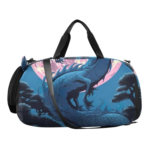 YETTASBIN Sport Travel Duffel Bag for Girls Boys, Scary Dragon Large Waterproof Weekender Overnight Bag, Detachable Shoulder Strap Gym Bag with Shoe Compartment & Wet Pocket2
