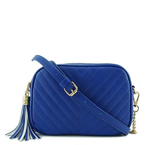 Image of Simple Shoulder Crossbody Bag With Metal Chain Strap And Tassel Top Zipper