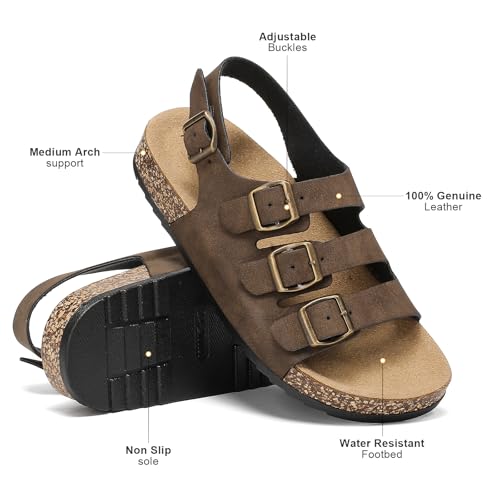 Womens Cork Footbed Sandals With Back Strap, Men Adjustable Buckle Slip-On Slingback Slides Sandals Suede Memory Foam Comfortable Non Slip Beach Slippers for Summer Shoes Footwear3