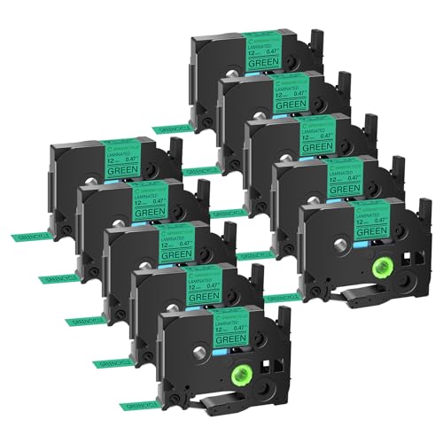 GREENCYCLE 12mm 0.47 Laminated Green Tape Compatible for Brother P-Touch Label Maker Tape TZe-731 TZe731 TZ-731 TZ731 TZe TZ Label for PT-D200 D210 D220 D400, 10 Pack