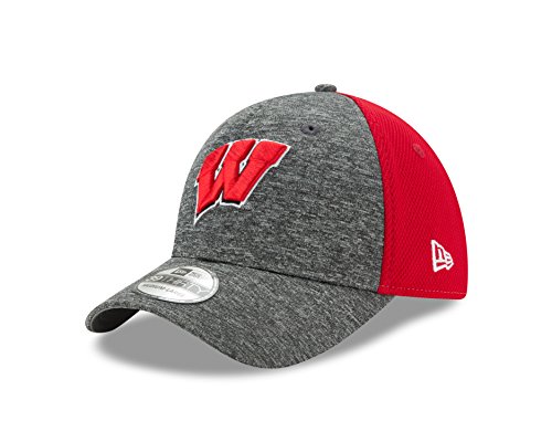 New Era NCAA Wisconsin Badgers Adult Shadow Blocker 39THIRTY Stretch Fit Cap, Small/Medium, Red