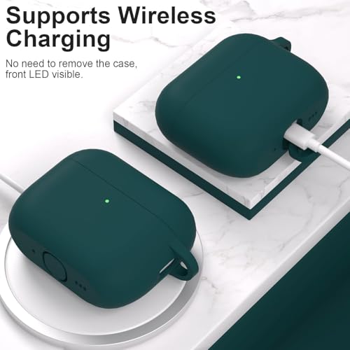 Image of New Soft Silicone Case Compatible with Apple AirPods Pro 3 Generation (2025) Protective Silicone 360 Full Protection Dust-Proof Shockproof Case Cover with Hook (Cover Only) (Dark Green)