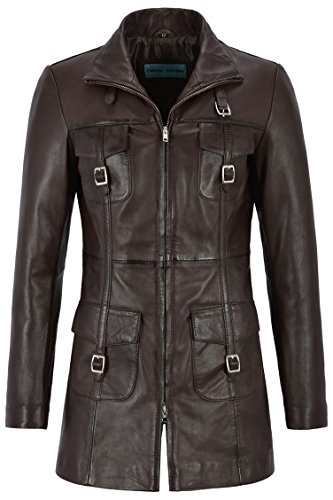 Manteau gothique ajusté en cuir marron haut de gamme Mistress pour femme