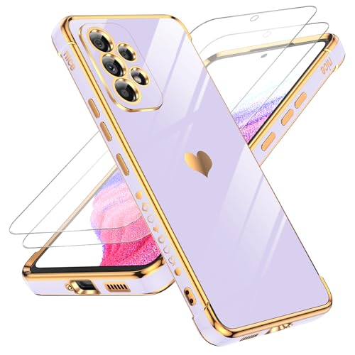 Coque Samsung A53 5G premium violette plaqué cœur avec verre trempé de protection