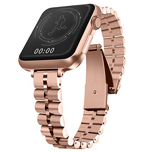 QUNDAXI Watch band Compatible with Apple watch 38mm 40mm Metal stainless bands women/men Wristband apply to Iwatch Se/6/5/4/3/2/1 series strap Rose gold