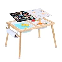VEVOR Sensory Table for Toddlers, Kids Activity Table with 3 Foldable Storage Bins & Paper Roll Holder, Indoor/Outdoor Play Sand and Water Table, Wooden Kids Sensory Drawing Table, Gift for Boys Girls