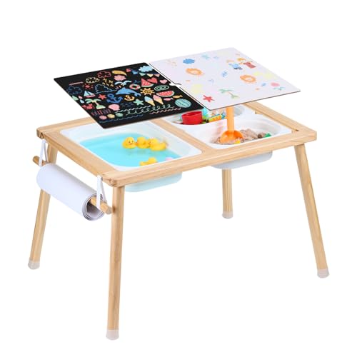 VEVOR Sensory Table for Toddlers, Kids Activity Table with 3 Foldable Storage Bins & Paper Roll Holder, Indoor/Outdoor Play Sand and Water Table, Wooden Kids Sensory Drawing Table, Gift for Boys Girls