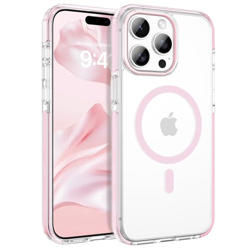 VENINGO Funda Magnética para iPhone 15 Pro MAX 6.7" Compatible con Magsafe Carcasa Transparente iPhone 15 Pro MAX Protección de Grado Militar Antideslizante Antigolpes Clear Case, Transparente/Rosa