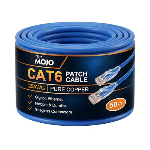 Tecmojo Cat6 50FT Ethernet Cable, 26AWG, Blue