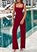 PRETTYGARDEN Summer Sleeveless Jumpsuits for Women Dressy Square Neck Wide Leg Pants Knit One Piece Rompers Fashion Clothing (Wine Red,Medium)