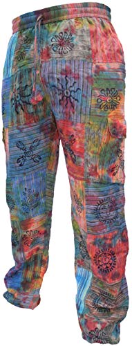 Gheri Mens Tie Dye Patchwork Colorful Hippy Cotton Cargo Pants3
