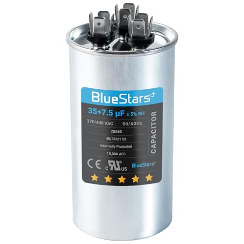 BlueStars 35+7.5 uf/MFD 370-440V AC Dual Run Capacitor CBB65B – Replacement for AC Motor, Fan Start, and Heat Pump Air Conditioners – Replaces TRCFD3575, Z97F9830