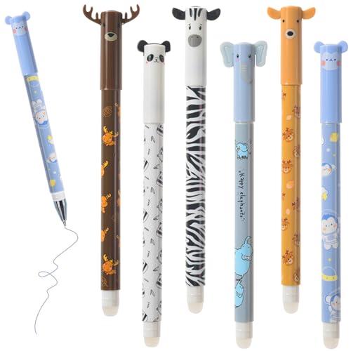SKIPTHYBER Tier Radierbarer Kugelschreiber,6 Stück Gelstifte Radierbar-Schwarze Cartoon Stift 0,5mm Erasable Pen Set Gel...