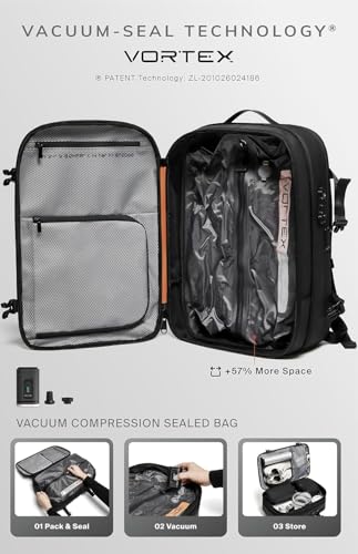 Image of BlackVoyage Vortex Vacuum Seal Travel Backpack 60L Expandable Air Compression System Water Resistant TSA Lock, Aero (Black), 60L (Air Pump Included), Aero