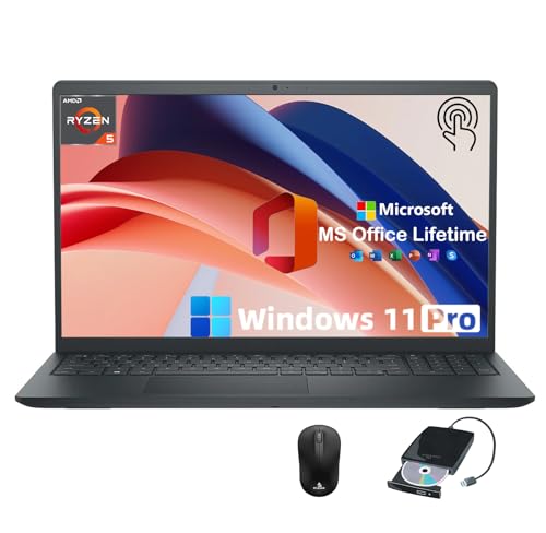 Dell 2025 15.6インチビジネスタッチスクリーンノートパソコン - 2024年オフィスライフタイム&外付けDVDドライブ付き - 15.6インチ FHD - AMD Ryzen 7 7730U CPU - HD ウェブカメラ - Copilot