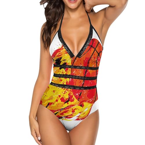Maillot de bain basket-ball de feu imprimé graphique haute définition monokini