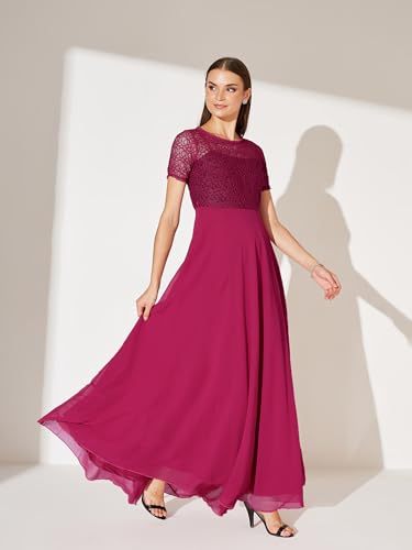 Image of Miss Chase Women's Round Neck Half Sleeve Lace Overlaid Maxi Dress (MCAW25D85-97-23-03, Pink, S)