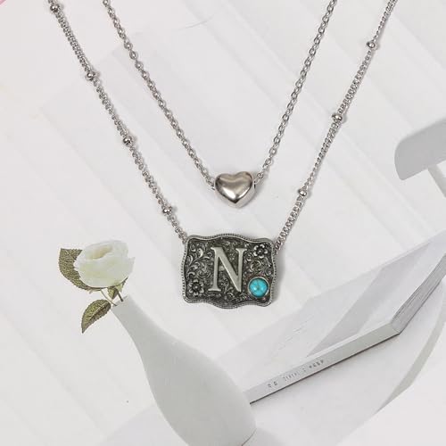 Image of Belt Buckle Bracelet Initial Letter A-Z Bracelets Western Cow Tag Bracelet Belt Buckle Necklace Western Style Initial Letter Pendant Necklace