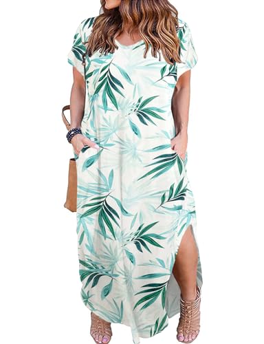 Image of Kancystore Women's Plus Size Dresses Summer Casual Loose Pocket Short Sleeve Slits Long Maxi Dress XL-5X