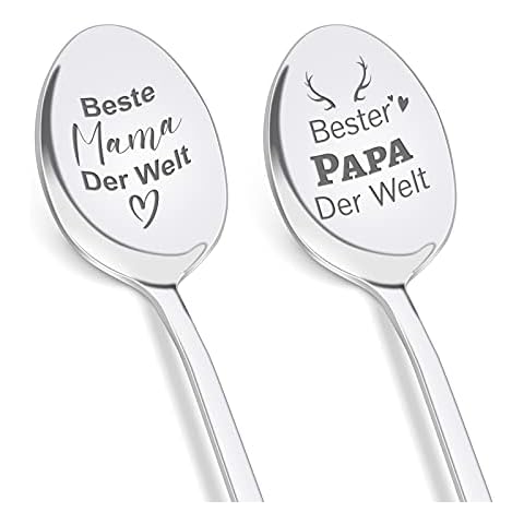 Geschenke für Mama Papa zum Geburtstag, 2 Stücke Kaffeelöffel mit Gravur-Beste Mama Papa Der Welt, Vatertagsgeschenke Muttertagsgeschenk Geburtstagsgeschenk für Mama Papa Mutter Vater Eltern Cover