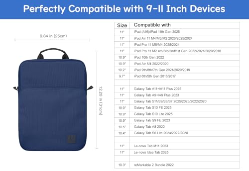 Image of Dadanism 9-11 Inch Tablet Sleeve Bag Carrying Case with Shoulder Strap for iPad (A16) 11 inch, iPad 10th Gen 10.9 inch, iPad Air M4 /Pro M5 11 inch, iPad 9 /8 /7th 10.2 inch, Galaxy Tab A11+ Plus 11 inch, Denim