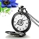 JewelryWe Retro Taschenuhr Herren Vintage Naruto Konohagakure Symbol Römische Ziffern Skala Analog Quarz Uhr mit Halskette Kette Kettenuhr Unisex schwarz