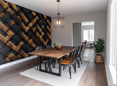 AMUGISH 3D Geometric Wall Mural Wallpaper – Luxurious Black &