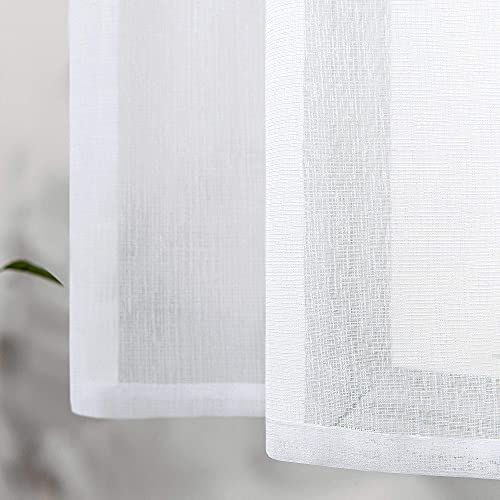 Image of KOUFALL Short Sheer Curtains 36 Inch Length for Kitchen Rod Pocket 2 Panels Linen Look Textured Cafe Curtain Semi Sheer Tier Curtains for Small Window Bathroom Farmhouse Style 30x36 inches Long White