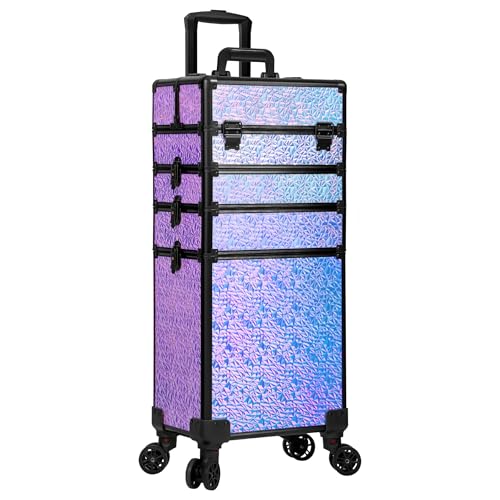 JINGUAN Profesional Rolling Makeup Train Case with Lid, 5 in 1 Cosmetology Case on Wheels, Large Cosmetic Trolley Organizer Travel for Hairstylist Artist Nail Beauty Salon Barber, Gravel Purple by JINGUAN - Image 8