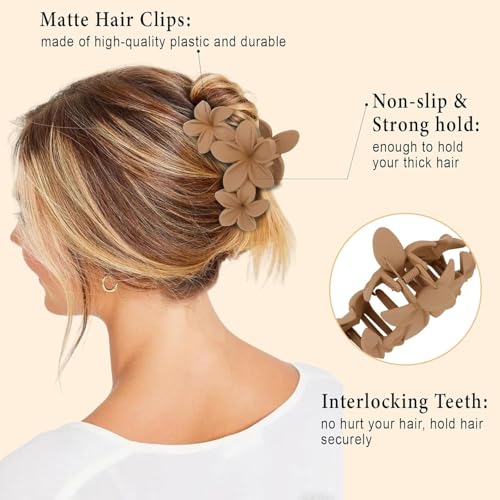 Image of ANNACREATIONS 4 Pcs Korean Fashion Flower Matte Hair Claw Clip for Thick & Thin Hair Strong Hold Hair Clutcher Hair Accessories Clutches for Women & Girls