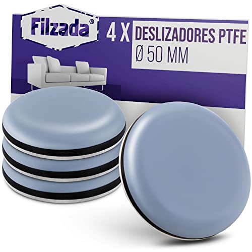 Filzada® 4x Almohadillas de Teflón para Muebles autoadhesivo - Ø 50 mm (redondo) - Deslizadores profesionales de muebles/deslizadores de alfombras PTFE (Teflón) Cover