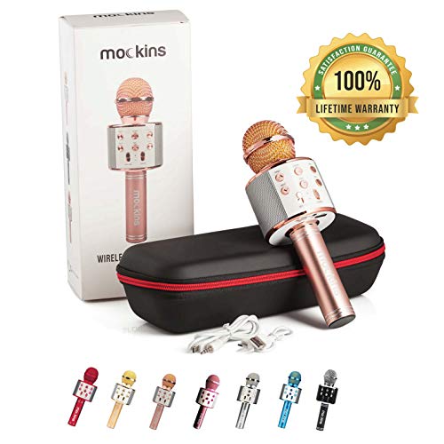 mockins Wireless Bluetooth Karaoke Microphone with Built in Bluetooth Speaker All-in-One Karaoke Machine | Compatible with Android & iOS iPhone - Rose Gold Color