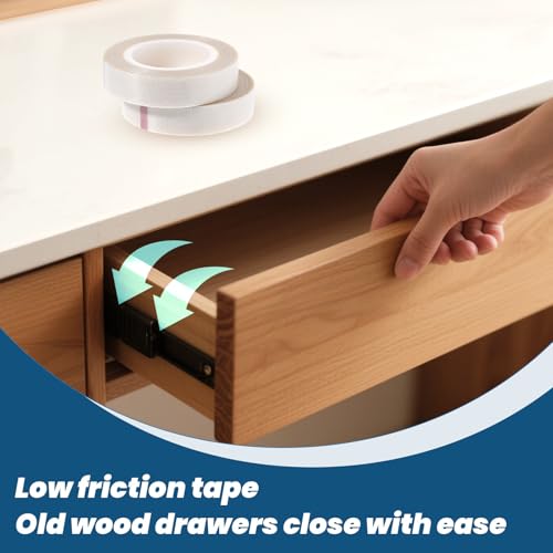 Image of 2 Rolls Low Friction Tapes White Low Friction Drawer Slide Tape Abrasion Resistant Surface Protection Tapes Feet Drawer Slide Tape 1 /2 Inch x 33 Feet for Wood Cabinet Curtain Furniture