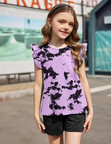 Image of Arshiner Girls Shirts Ruffle Short Sleeve Summer Cute Casual Crewneck Tops Blouse Tee
