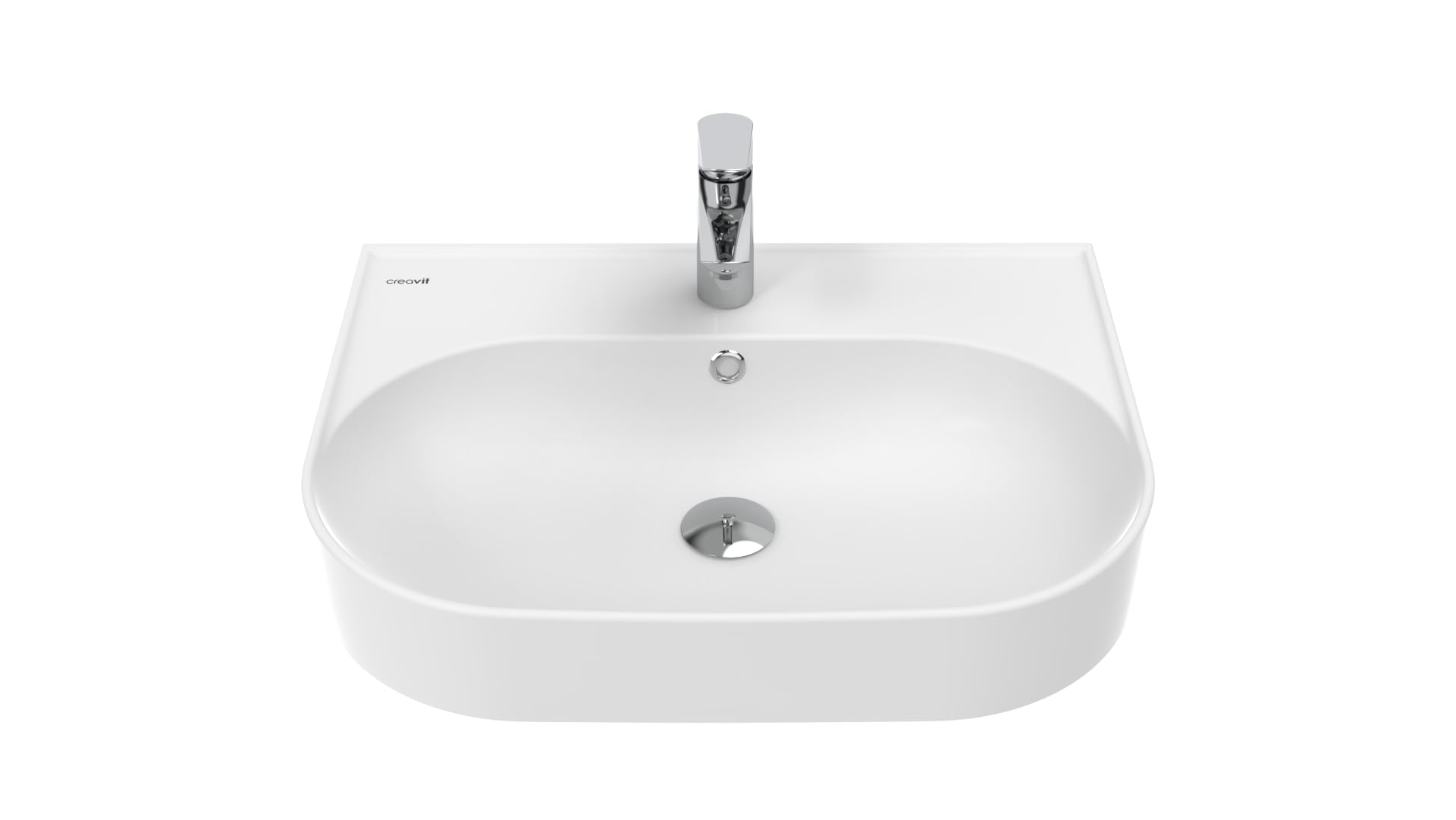 Creavit Waschbecken 60 cm | Aufsatzwaschbecken Keramik Weiß | Weiß | Rechteckig | Mit Hahnloch | Wandmontage oder Möbelmontage | Modernes Bad Lavabo