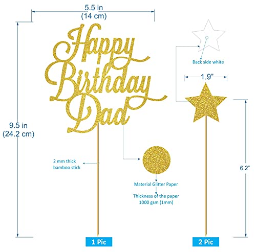 Image of Happy Birthday DAD Cake Topper for Father's Birthday, Best Dad Ever Cake Party Decorations Gold Glitter, Best dad Ever Cake Topper, Father Birthday Cake Toppers
