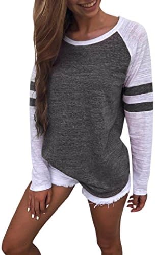 KESEELY Clearance Womens Clothing Fashion Ladies Long Sleeve Splice Blouse Tops Clothes T Shirt Dark Gray