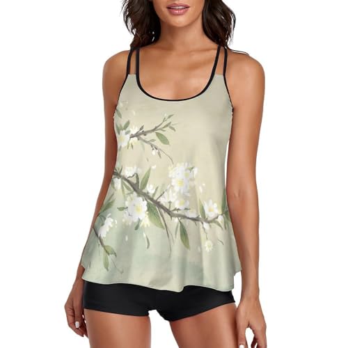 Ensemble bikini tankini femme fleur ancienne maillot de bain 3 pièces avec robe