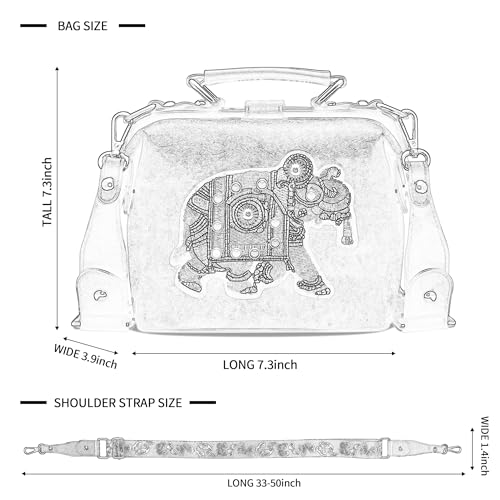 Vintage Thai Elephant Embroidery Crossbody Bag,Top Handle Purse for Women,Leather Handbag with Adjustable Strap2