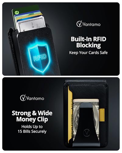 Image of Vantamo Premium Wallet for Men with Money Clip & Card Holder, Compact & Slim Wallet with RFID, 8-12 Cards, Perfect Gifts for Men
