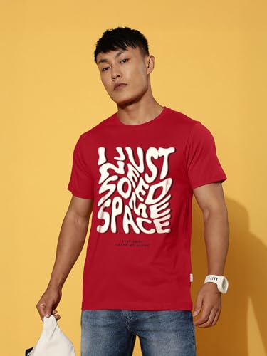 Image of Veirdo Regular Fit Half Sleeves Round Neck Arizona Typographic Printed Pure Cotton T-Shirt for Men (Colors: Green & Navy)